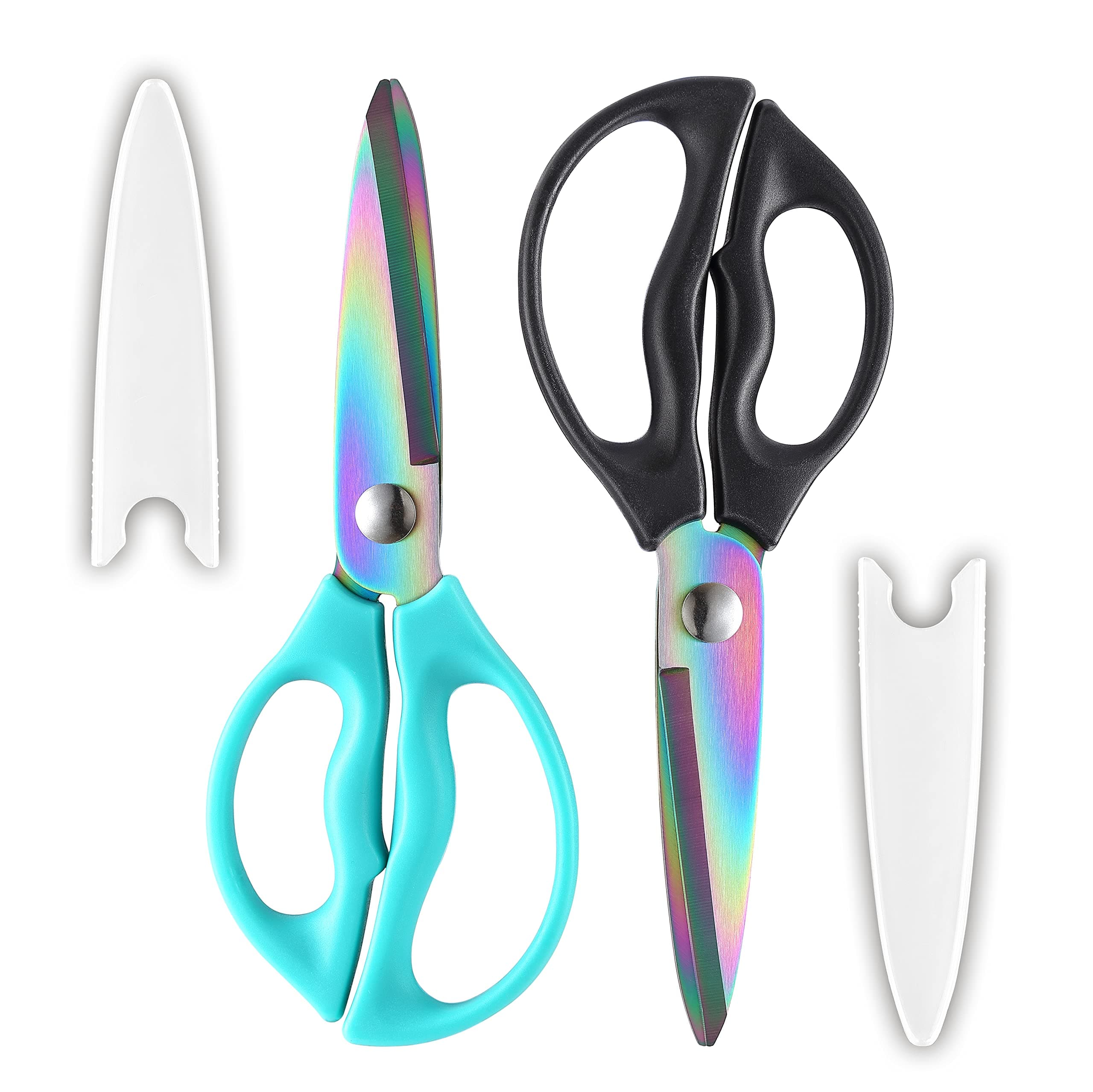 MHS12 Kitchen Scissors with Sheath, 2-Pack 9' Rainbow Titanium Heavy Duty Cooking Scissors, Stainless Steel Meat Cutting Shears, Dishwasher Safe for Chicken, Seafood, Herbs