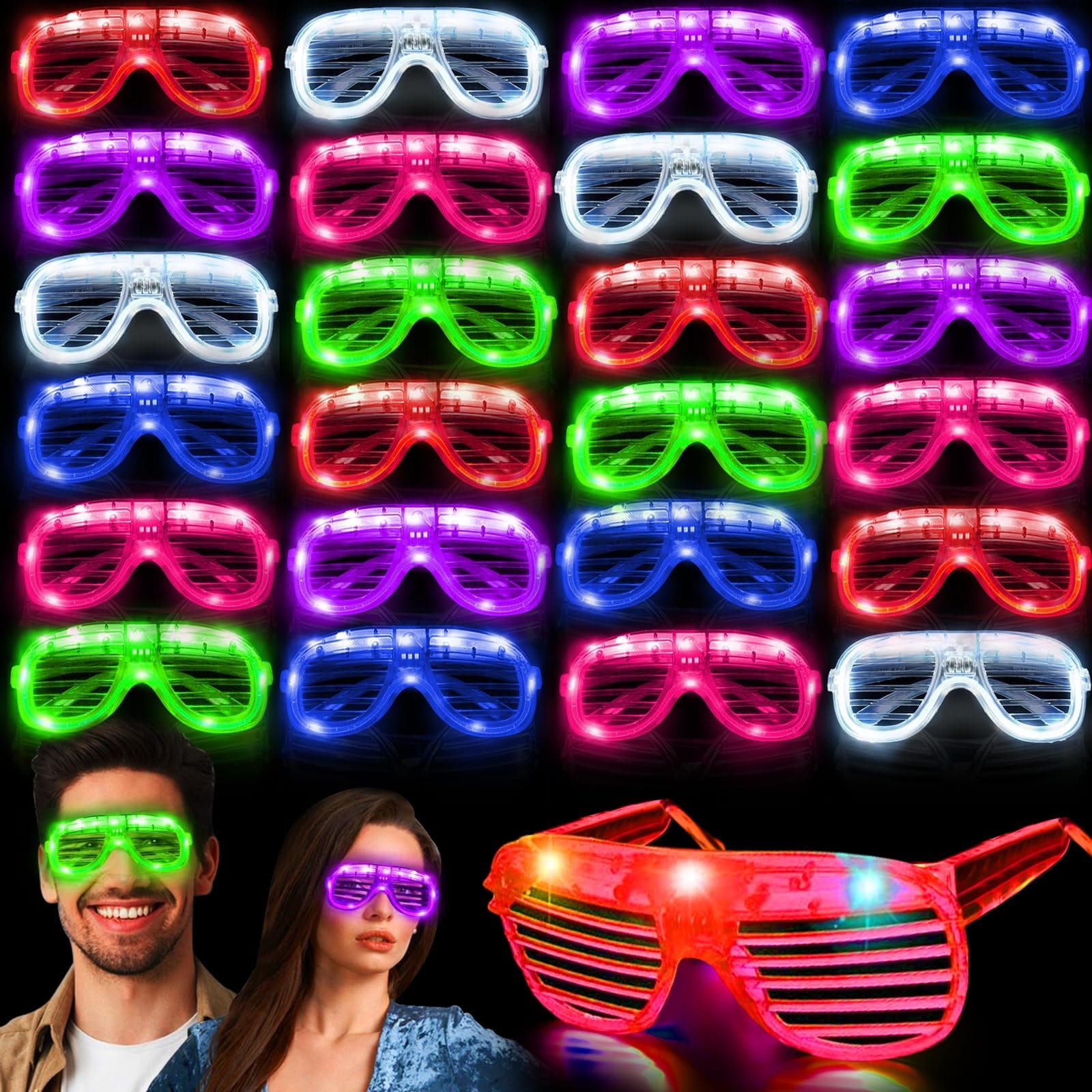 30 Pack LED Glasses Glow in The Dark Party Supplies Glow Sticks Glasses Party Favors Rave Neon Shutter Shades Light Up Glasses Sunglasses Party Favors for Kids/Adults Valentines Day Birthday Wedding