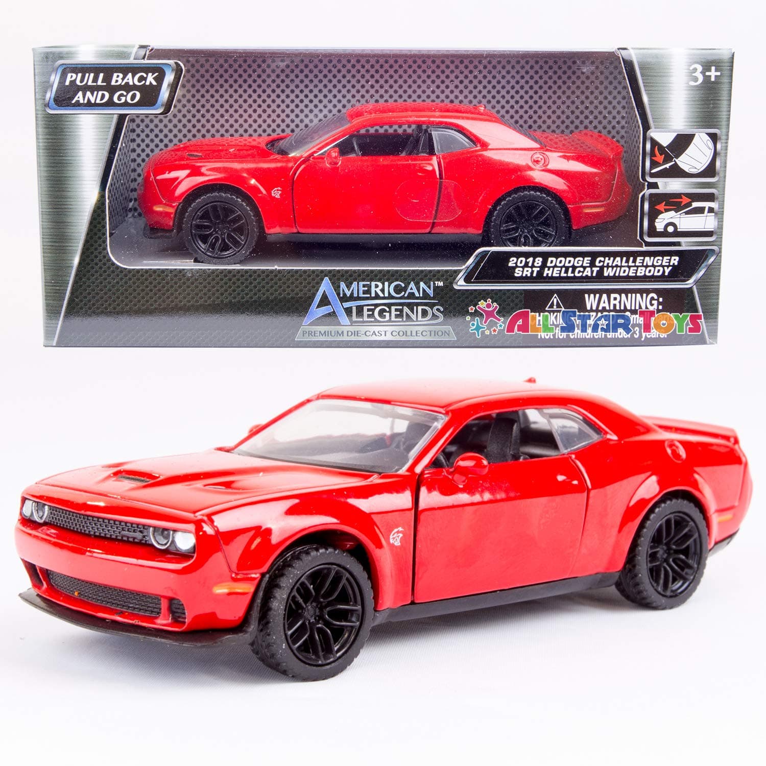 American Legends SRT Hellcat Wide Body Die-Cast Motor Max Pull Back 2018 Dodge Challenger (Orange, About 11cm Long)