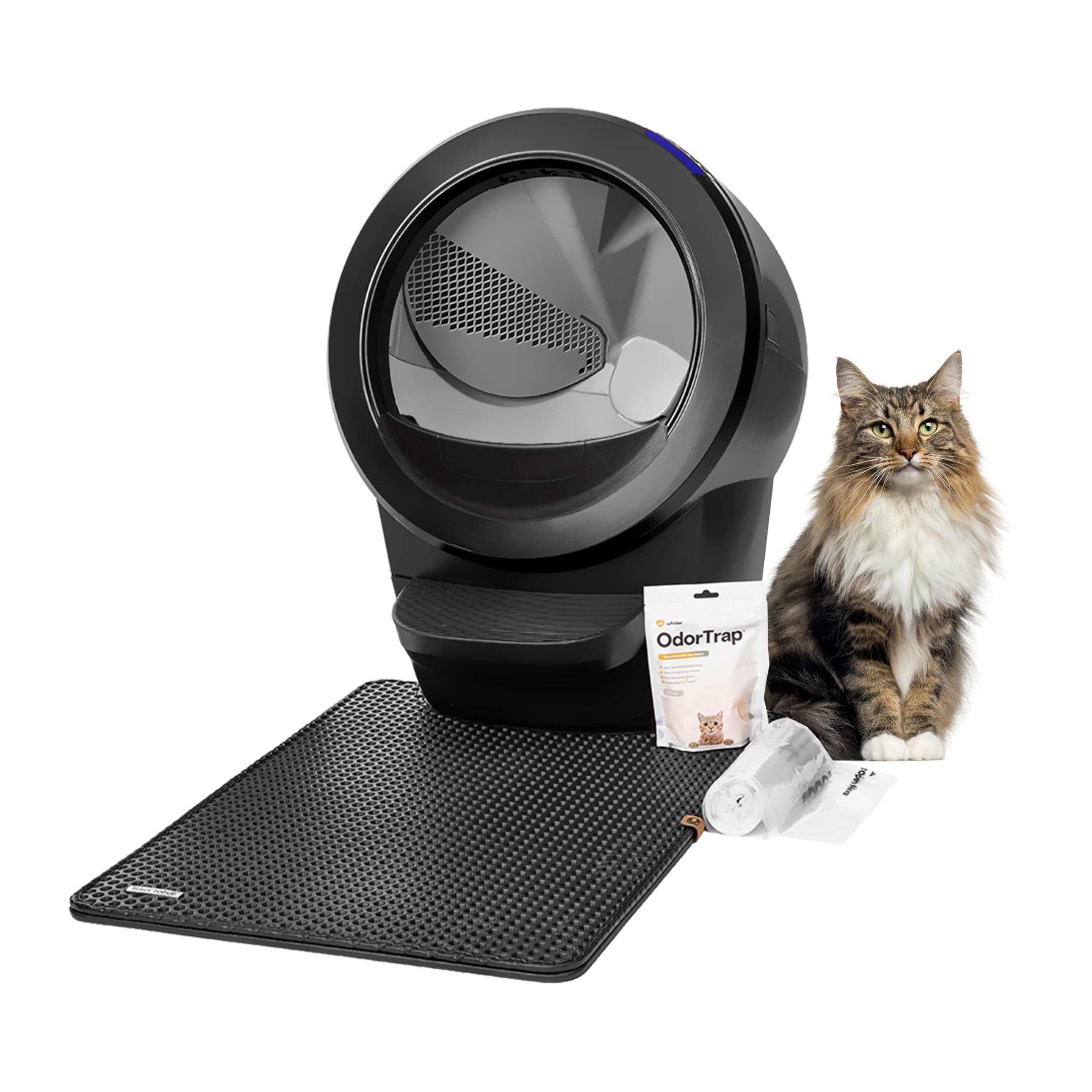 Litter-Robot 4 Beginner Bundle by Whisker, Black - Automatic, Self-Cleaning Litter Tray, Includes Litter-Robot, Fence, Mat, 2 OdorTrap Pack Refills, 25 Liners & 2 Years of WhiskerCare