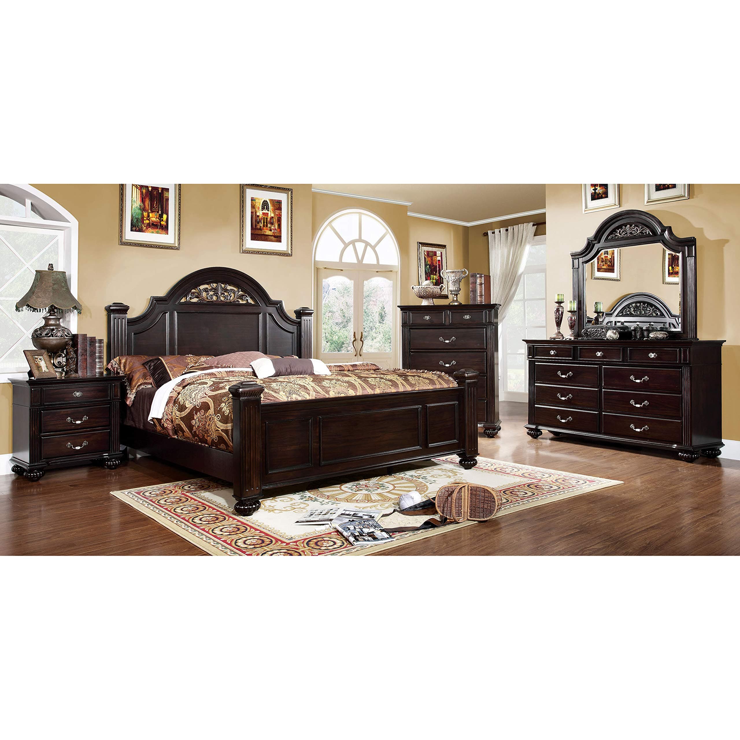 Syracuse Transitional Style Dark Walnut Finish Eastern King Size 6-Piece Bedroom Set